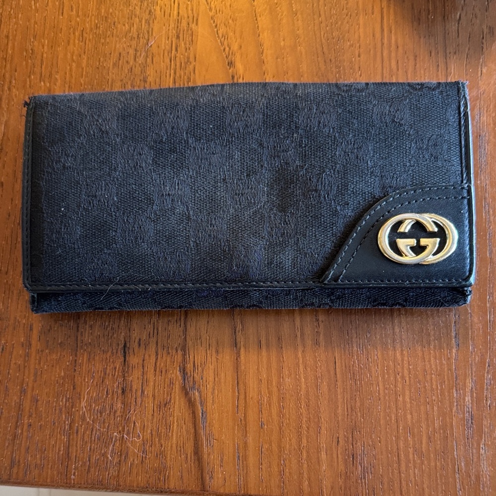 Gucci Black Canvas with Gold Hardware Luxury Wallet
